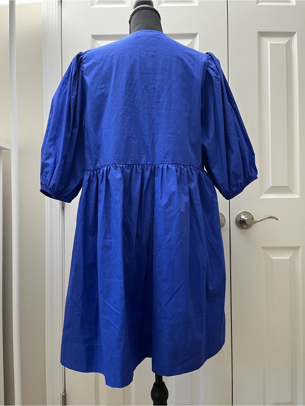 Band of the Free Blue Tie-Front Babydoll Puff Sleeve Dress w/Pockets Sz L EUC - Picture 4 of 6